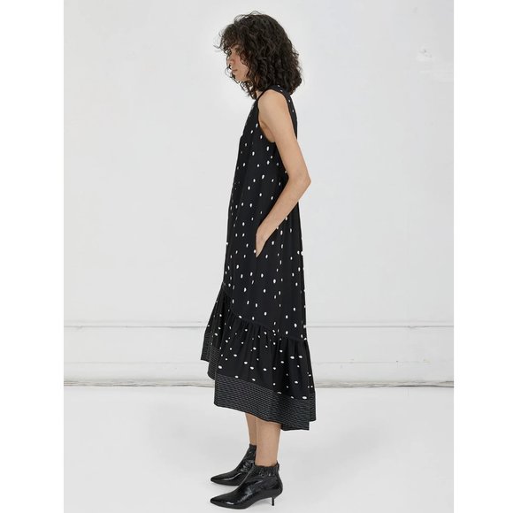 3.1 Phillip Lim Snowbird Printed Silk Dress with High-Low Hem / Size 2 / Black - Picture 2 of 11